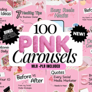 100 Pink Instagram Carousel Templates for Canva (Editable + Resell Rights)